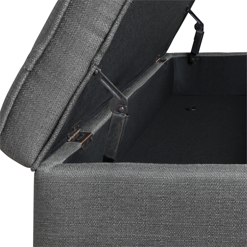 Katheryn Storage Bench in Charcoal Fabric with Spice Finish Legs