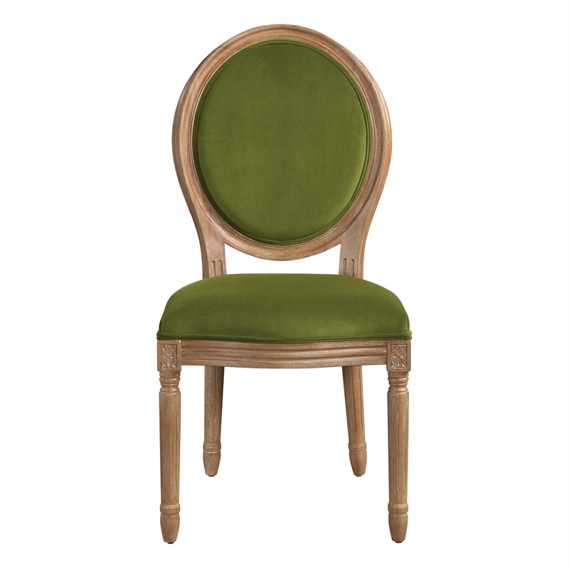 Lillian Oval Back Chair in Moss Green Fabric with Brushed Frame