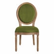 Lillian Oval Back Chair in Moss Green Fabric with Brushed Frame