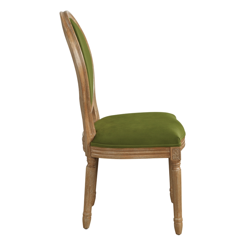 Lillian Oval Back Chair in Moss Green Fabric with Brushed Frame