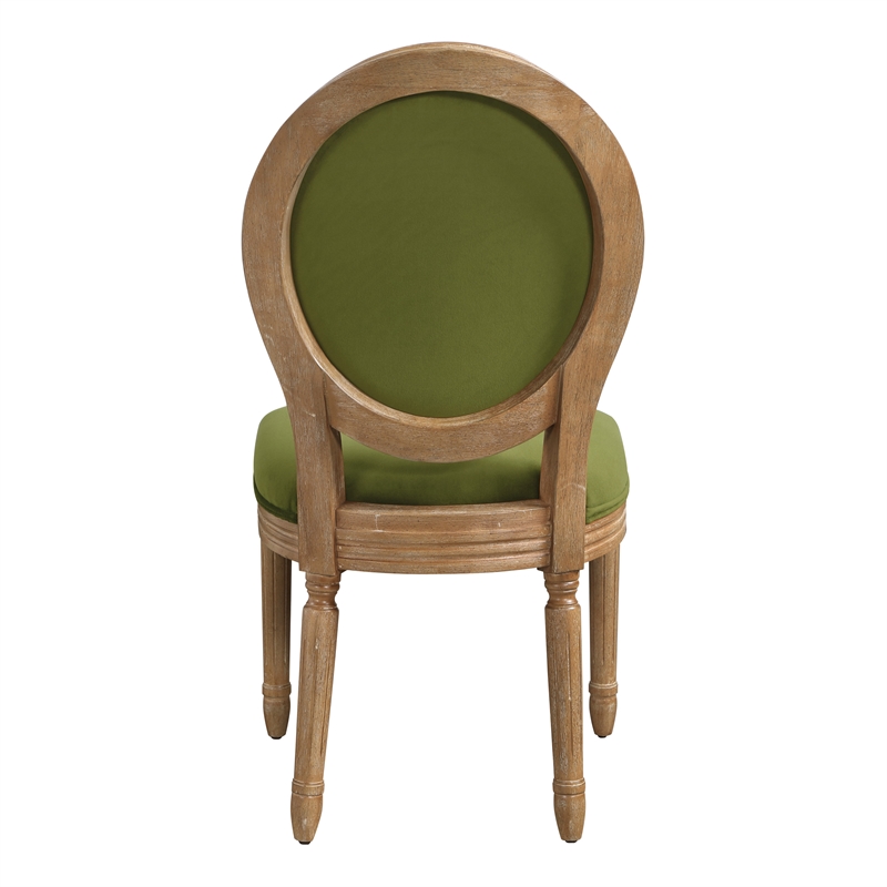Lillian Oval Back Chair in Moss Green Fabric with Brushed Frame