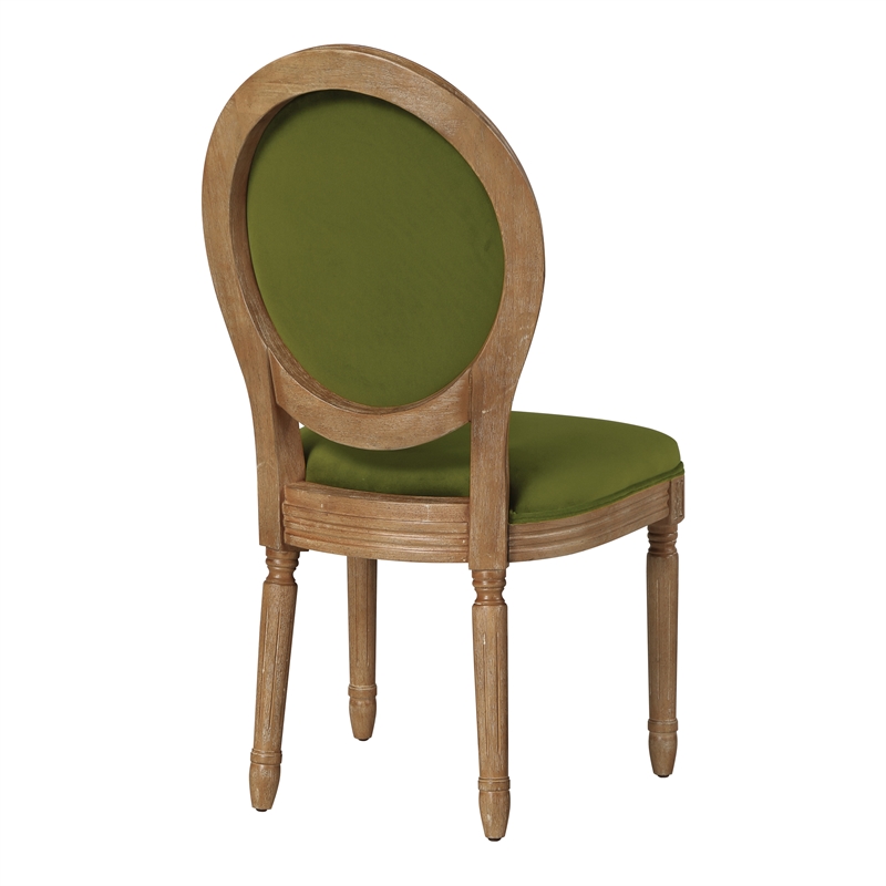 Lillian Oval Back Chair in Moss Green Fabric with Brushed Frame