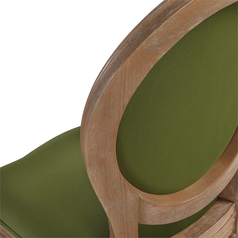 Lillian Oval Back Chair in Moss Green Fabric with Brushed Frame