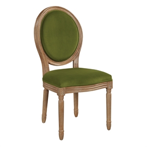 Lillian Oval Back Chair in Moss Green Fabric with Brushed Frame
