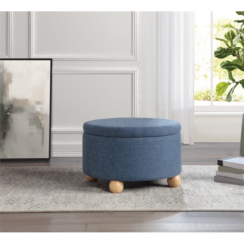 Baynes Round Storage Ottoman in Navy Fabric