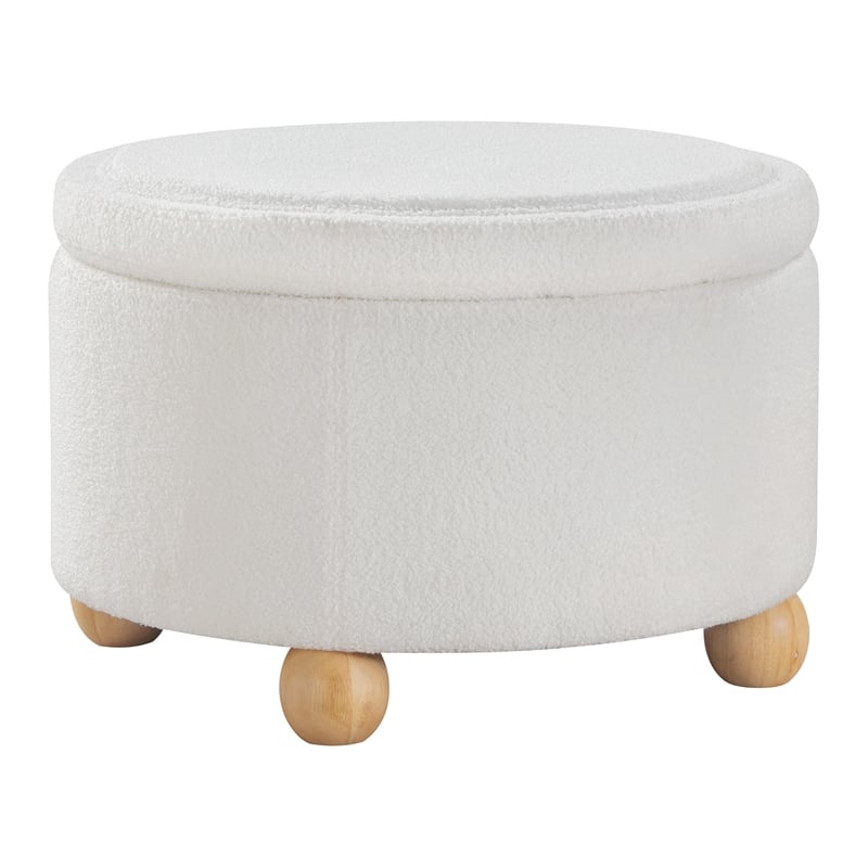Baynes Storage Ottoman in Ivory Sherpa Fabric