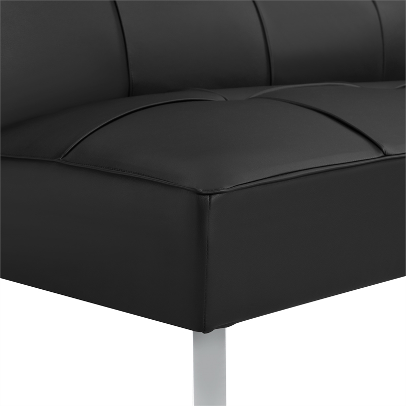 Kenneth Futon in Black Faux leather and Chrome Legs