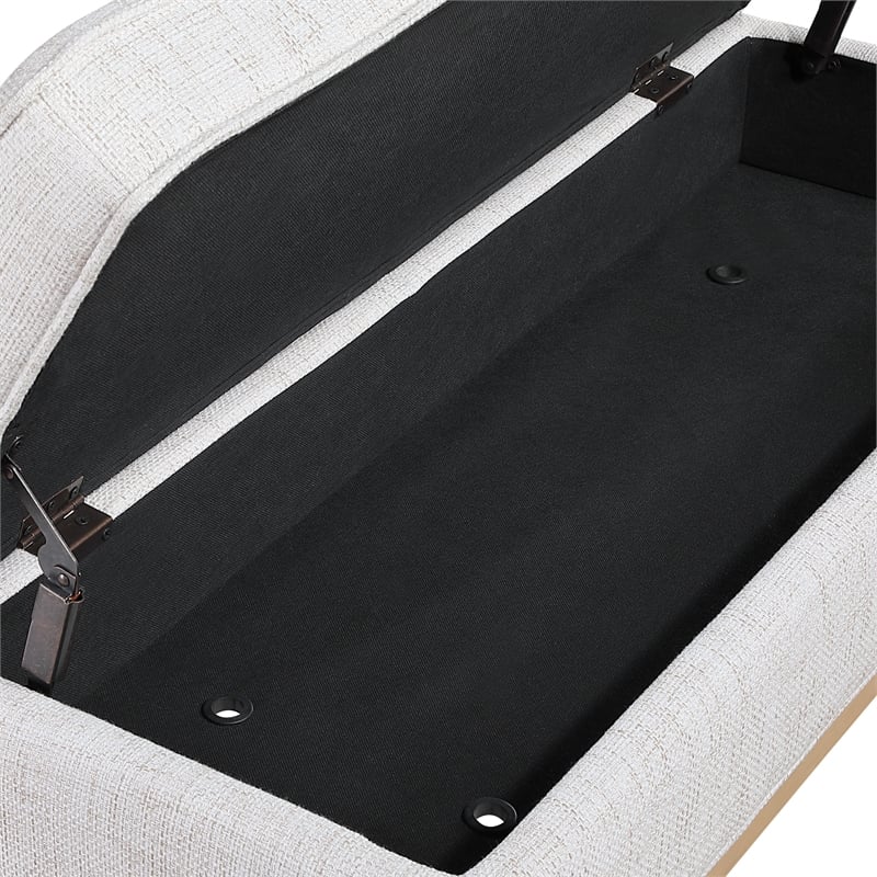 Katheryn Storage Bench in Linen White Fabric with National Wood Legs