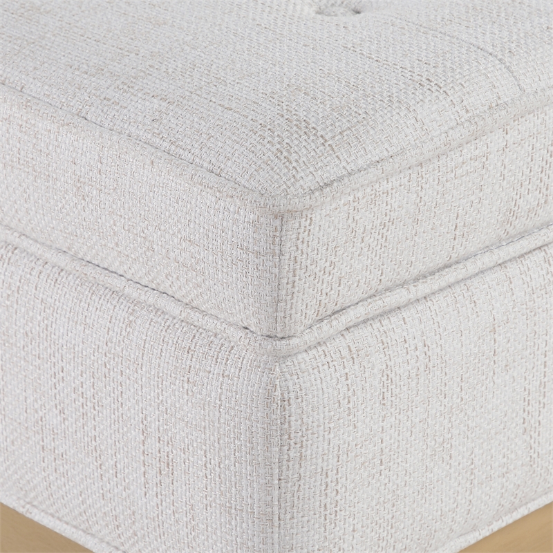 Katheryn Storage Bench in Linen White Fabric with National Wood Legs