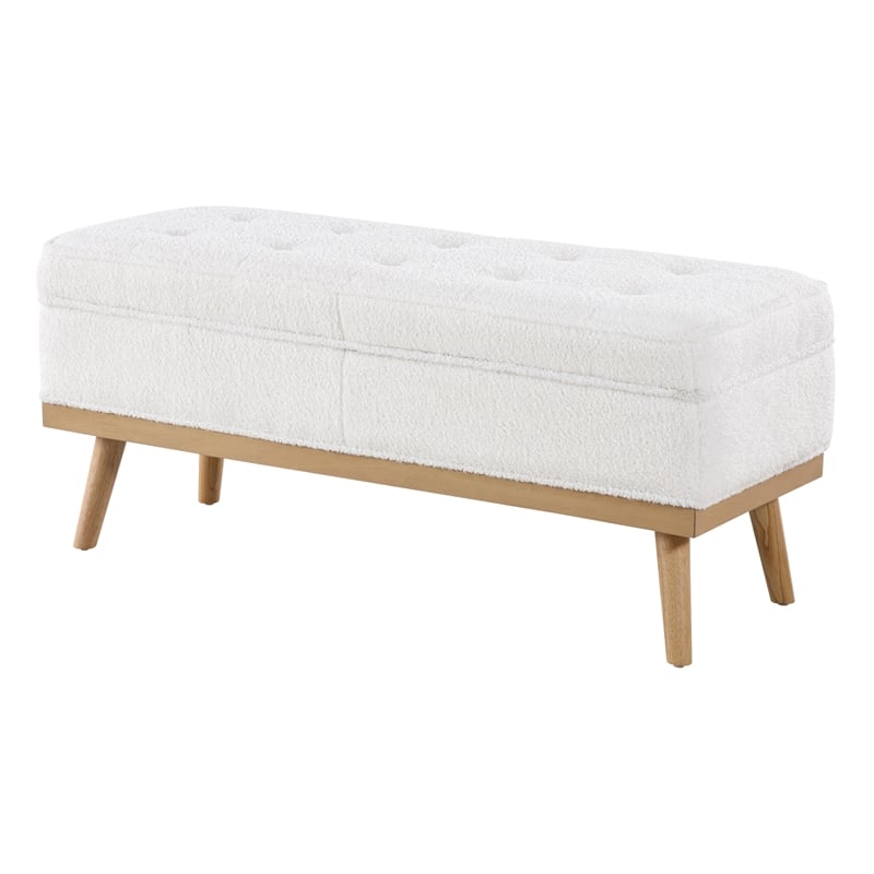 Katheryn Storage Bench in Ivory Sherpa Fabric with National Wood Legs