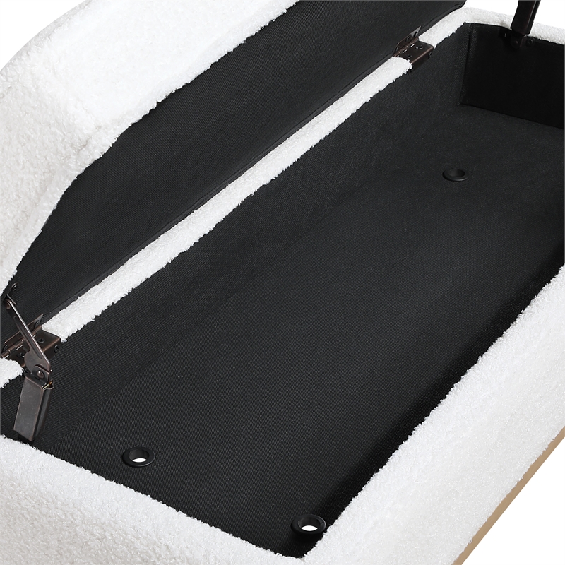 Katheryn Storage Bench in Ivory Sherpa Fabric with National Wood Legs