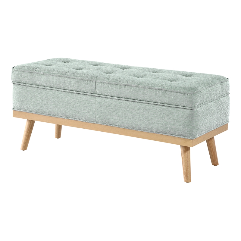 Katheryn Storage Bench in Mist Green Fabric with National Wood Legs