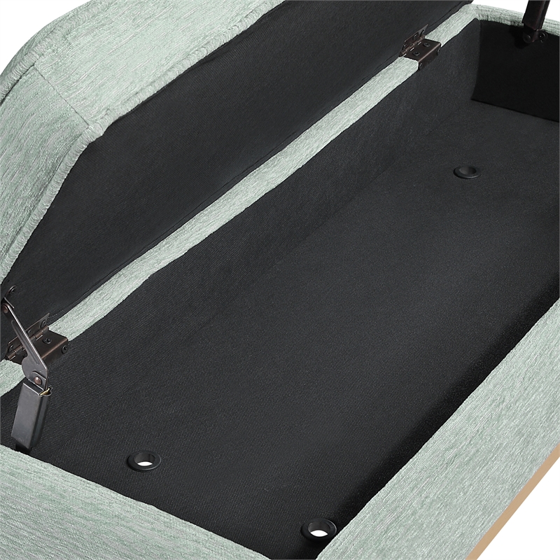 Katheryn Storage Bench in Mist Green Fabric with National Wood Legs