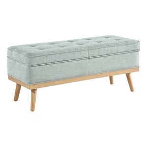 Katheryn Storage Bench in Mist Green Fabric with National Wood Legs