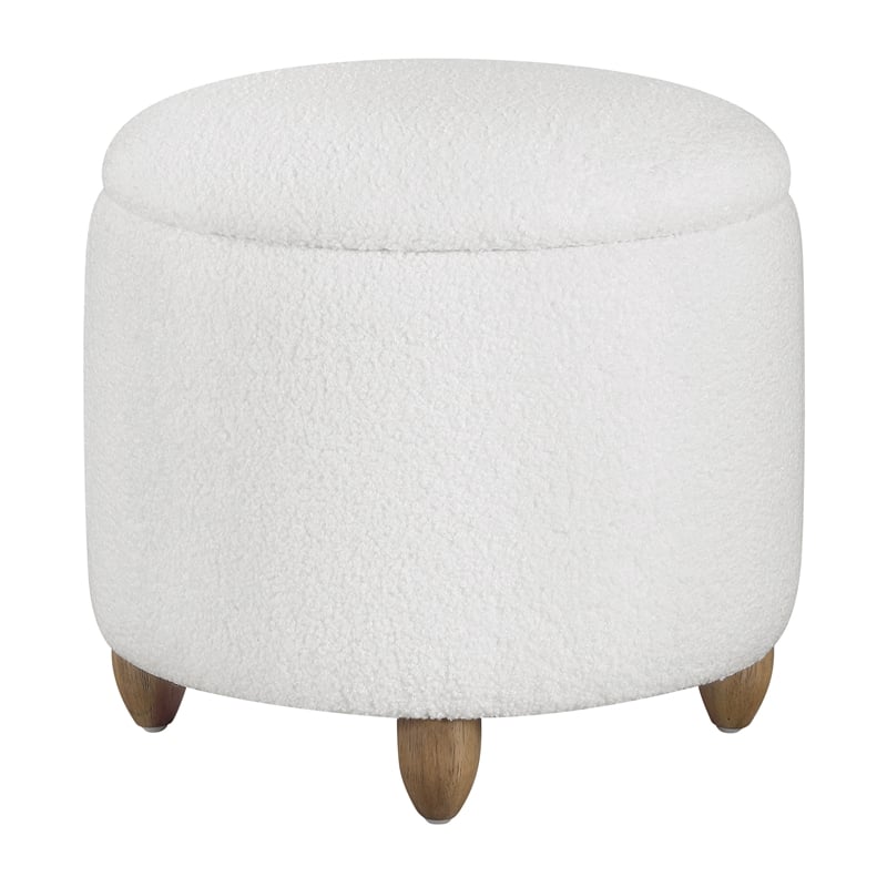 Lyra Storage Ottoman in Ivory Sherpa Fabric with Medium Oak Legs