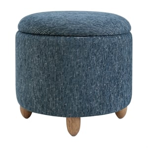 Lyra Storage Ottoman in Atlantic Blue Fabric with Medium Oak Legs
