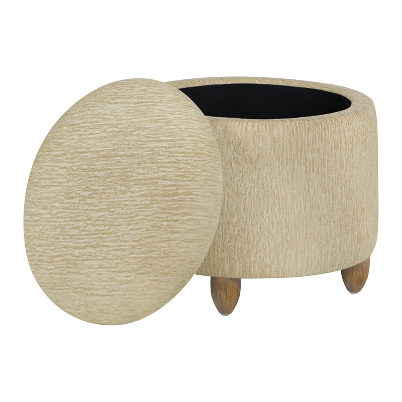 Lyra Storage Ottoman in Camel Fabric with Medium Oak Legs