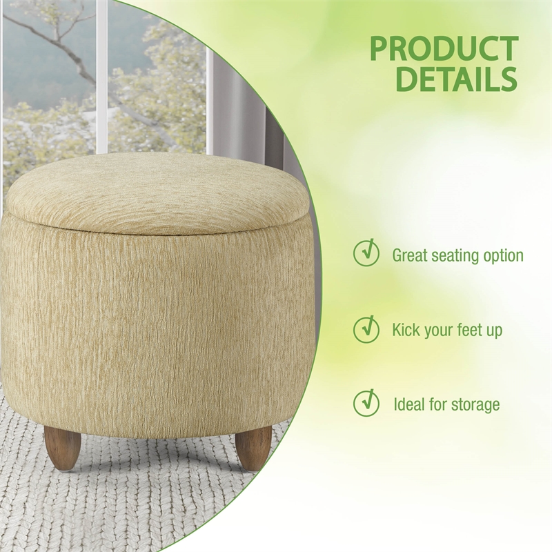 Lyra Storage Ottoman in Camel Fabric with Medium Oak Legs