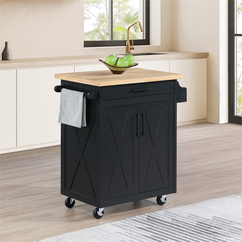 Bolten Kitchen Cart in Engineered Wood Black Finish