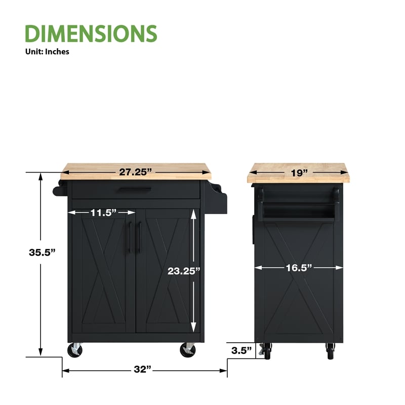 Bolten Kitchen Cart in Engineered Wood Black Finish