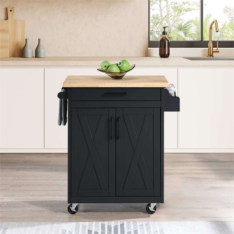 Bolten Kitchen Cart in Engineered Wood Black Finish