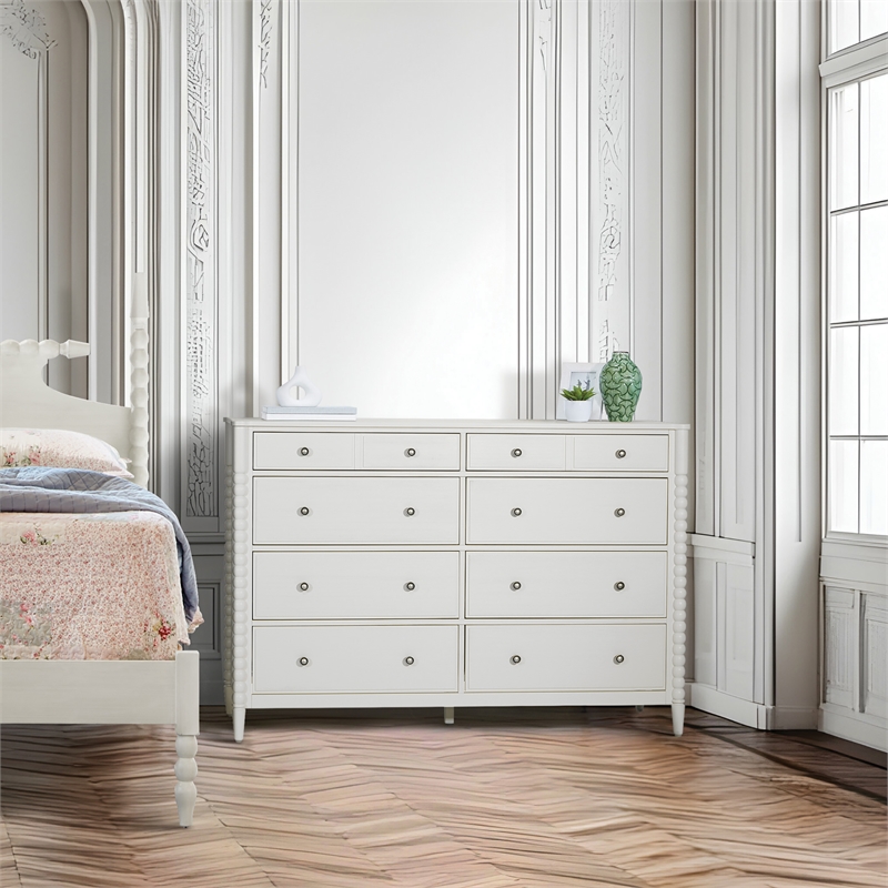Spindle 8-Drawer Dresser in Engineered Wood Sandcastle Antique White Finish