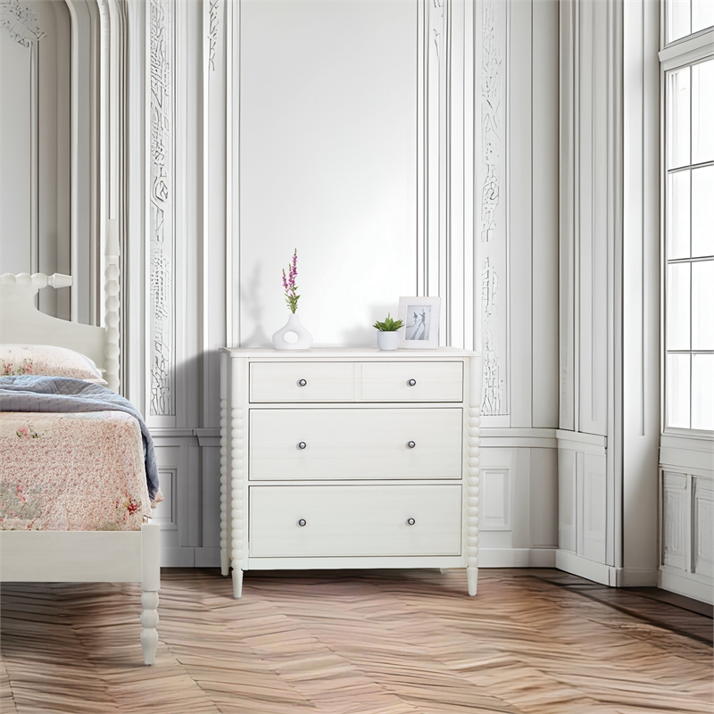 Spindle 3-Drawer Chest in Engineered Wood Sandcastle Antique White Finish