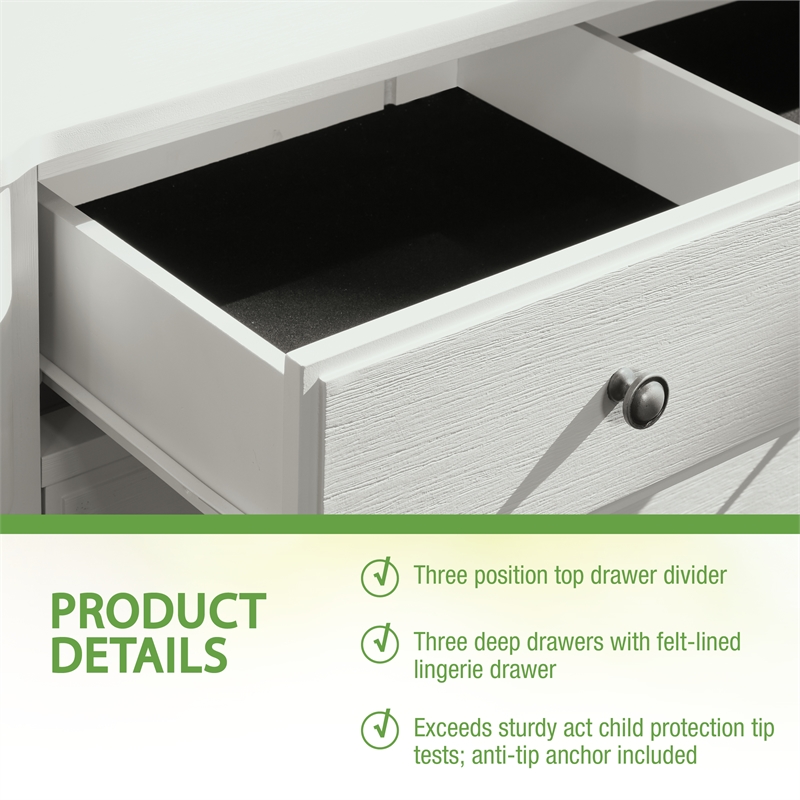 Spindle 3-Drawer Chest in Engineered Wood Sandcastle Antique White Finish