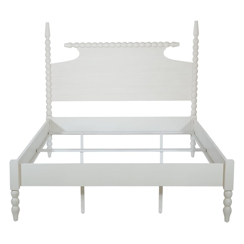 Spindle King Bed Complete Set in Engineered Wood Sandcastle Antique White Finish
