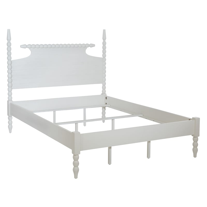 Spindle King Bed Complete Set in Engineered Wood Sandcastle Antique White Finish
