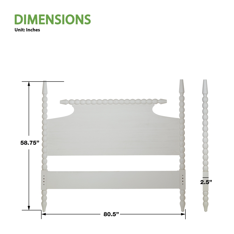 Spindle King Bed Headboard in Engineered Wood Sandcastle Antique White Finish