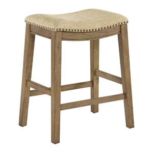 Saddle Stool 24&quot in Camel Fabric With Medium Oak Wood Finish 2-Pack