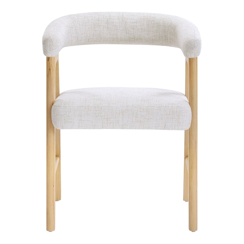 Kayley Dining Chair in Linen White Fabric with Natural Wood Finish 2-Pack
