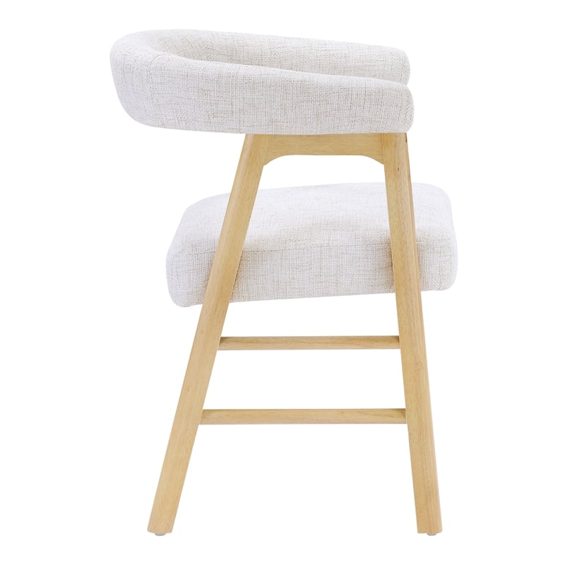 Kayley Dining Chair in Linen White Fabric with Natural Wood Finish 2-Pack