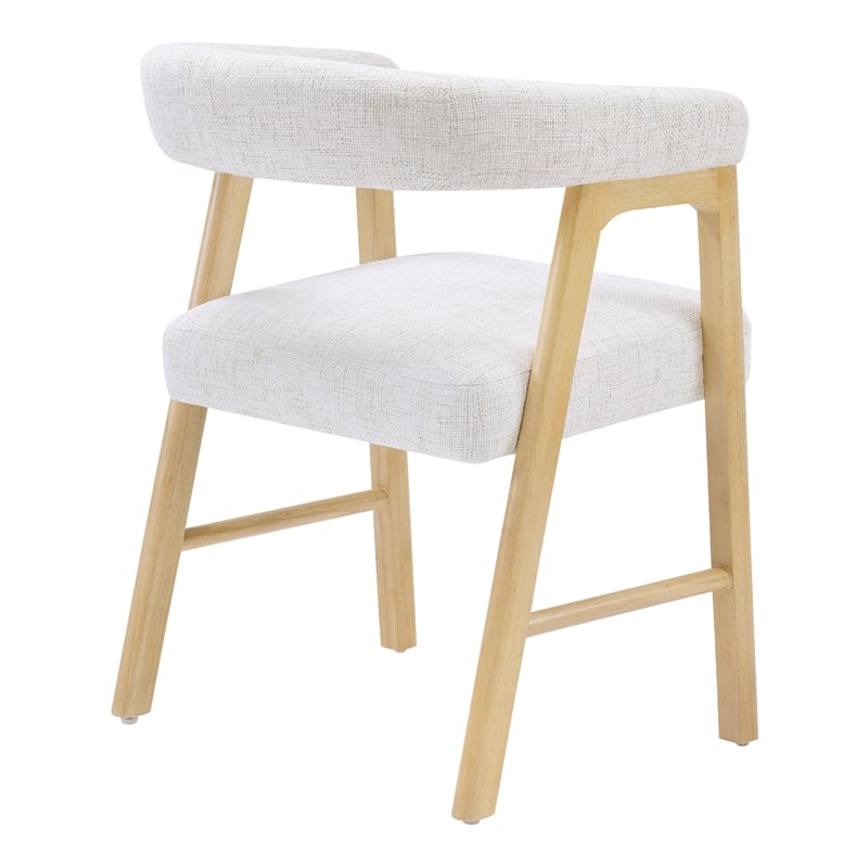 Kayley Dining Chair in Linen White Fabric with Natural Wood Finish 2-Pack