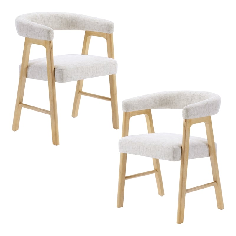 Kayley Dining Chair in Linen White Fabric with Natural Wood Finish 2-Pack