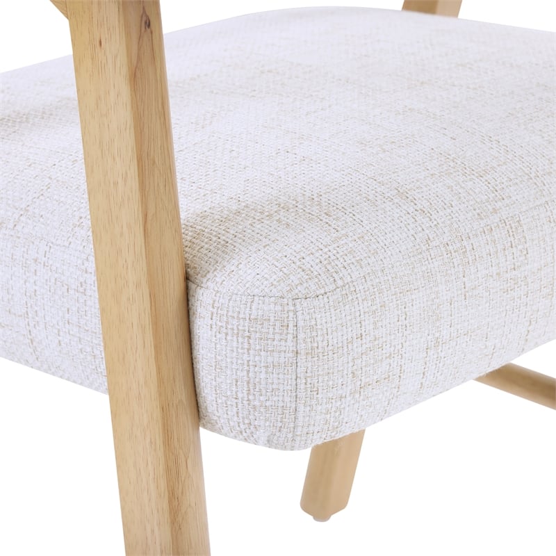 Kayley Dining Chair in Linen White Fabric with Natural Wood Finish 2-Pack