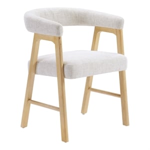 Kayley Dining Chair in Linen White Fabric with Natural Wood Finish 2-Pack