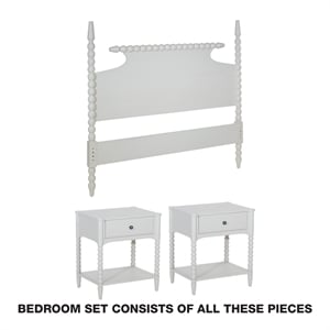 Spindle Queen Bed Set  I Queen Headboard and 2 Night Stands in White Finish