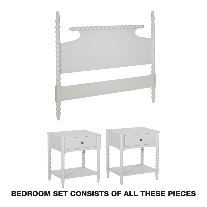 Spindle King Bed Set 1 King Headboard and 2 Night Stands in  White Finish