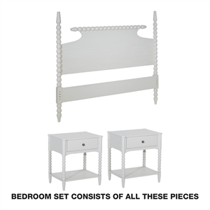 Spindle King Bed Set 1 King Headboard and 2 Night Stands in  White Finish