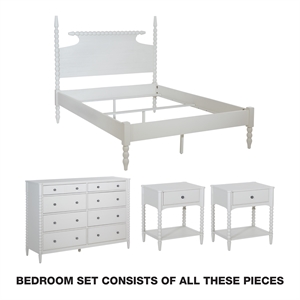 Spindle King Bed Complete Set 2 Night Stands 1 8-Drawer Dresser in White Finish