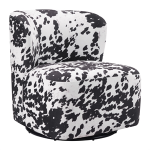 Lucia Swivel Chair in Black Cow Print Fabric