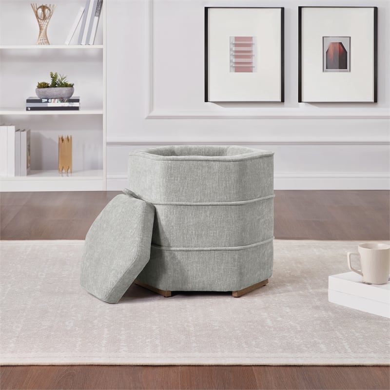 Maddox 6-sided Storage Ottoman in Fog Gray Fabric