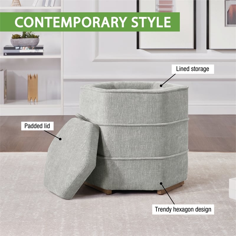 Maddox 6-sided Storage Ottoman in Fog Gray Fabric