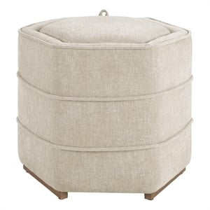 Maddox 6-sided Storage Ottoman in Linen White Fabric Fully Assembled
