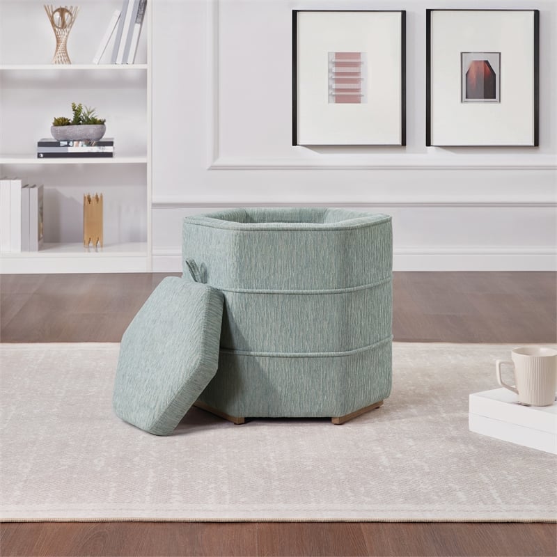 Maddox 6-sided Storage Ottoman in Mist Gray Fabric Fully Assembled