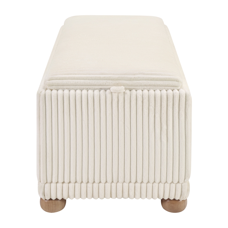 Sahara Flip Top Tray Storage Bench with Natural color wood and White Cord Fabric