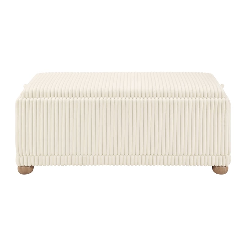 Sahara Flip Top Tray Storage Bench with Natural color wood and White Cord Fabric