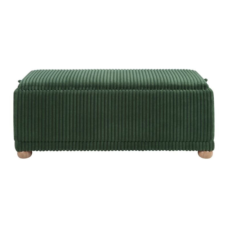Sahara Flip Top Tray Storage Bench with Natural color wood and Green Cord Fabric